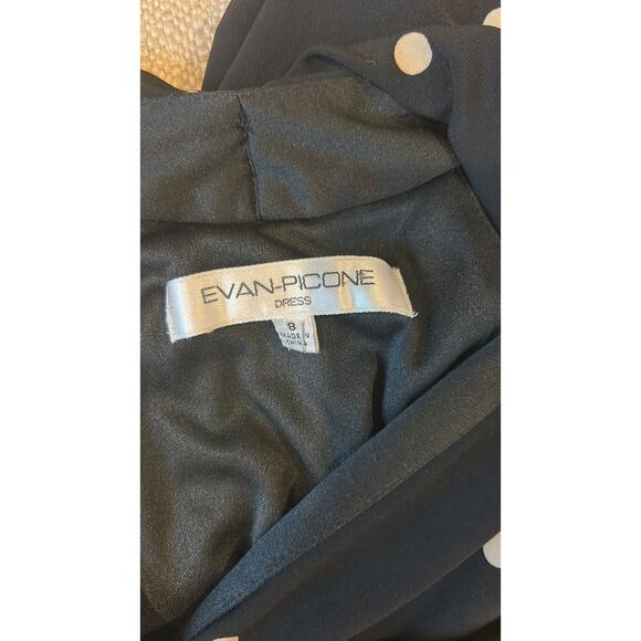 Evan Picone | Vintage Black Polka Dot Jersey Fit and Flare Midi Dress | 8 - Picture 17 of 17